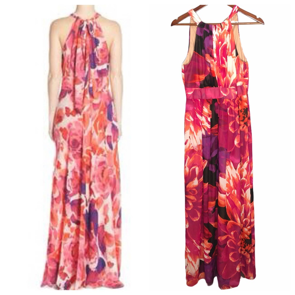 Eliza J pink floral halter style maxi dress